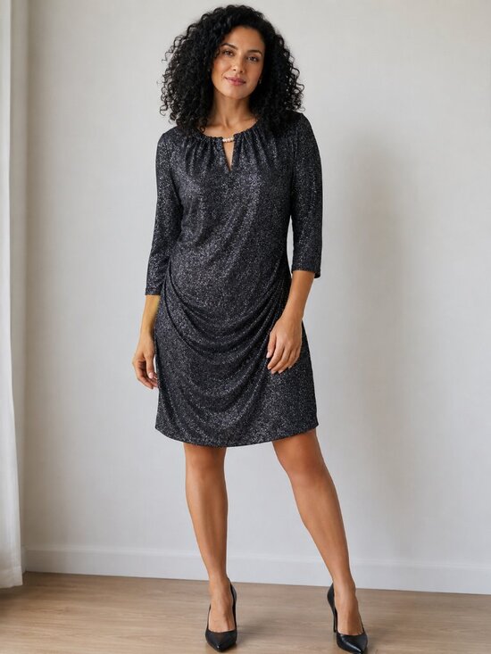 MARINA Dresses & Skirts - NEW Women's Glitter Knit Ruched Dress Evening Cocktail Dress
